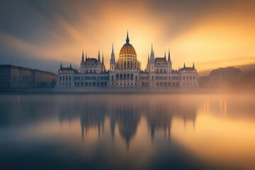 Obraz premium Magnificent parliament building at sunset
