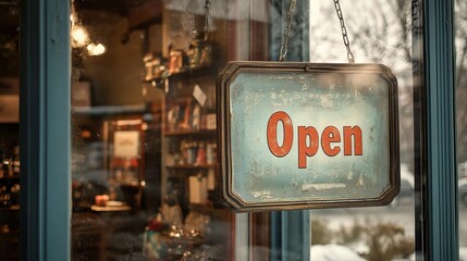 Vintage Open Sign in Charming Storefront
