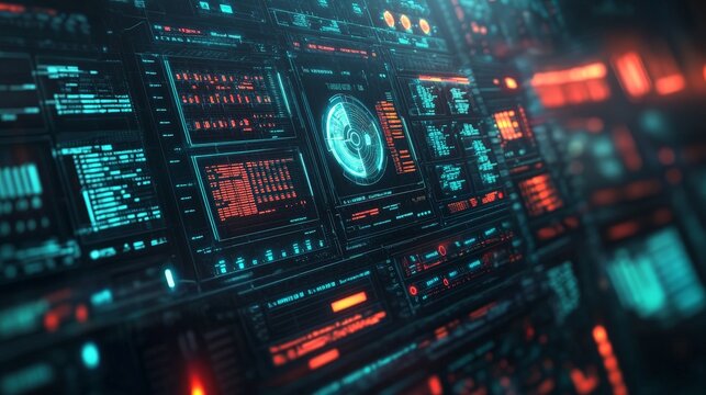 A digital interface monitoring secure server connections, with alerts and logs showing successful encryption of data.