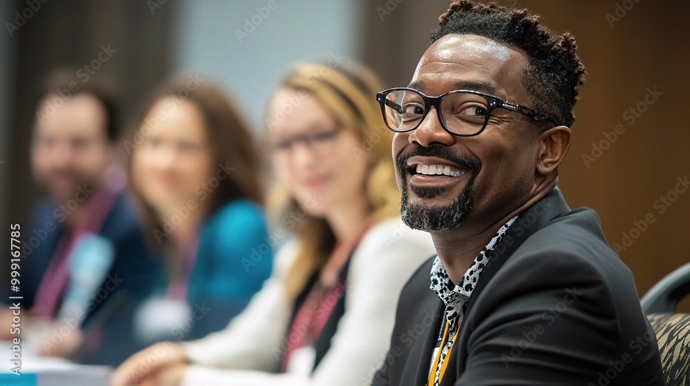 Sticker Professional Smiles at Conference Table