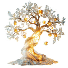 A tree with apples and a golden trunk