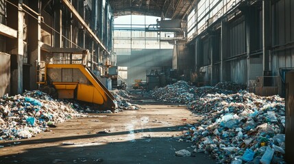 A large recycling center where waste materials like plastic, metal, and paper are collected and processed for recycling into new products.