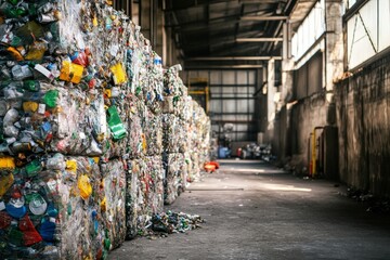 Fototapeta premium A large-scale recycling industry where materials from construction, electronics, and household waste are reprocessed into reusable goods.