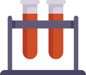 This vector illustration features two test tubes filled with red liquid, resting in a test tube rack