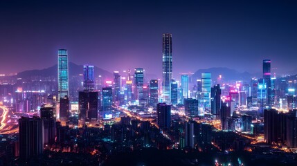 Night View of Urban Architecture in Shenzhen. 