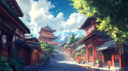 Obraz premium Anime style background chinese asia japan china architecture, ai. anime. illustrations. Anime Style. Illustration