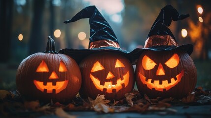 Naklejka premium Girls Celebrating Halloween with Pumpkins and Costumes