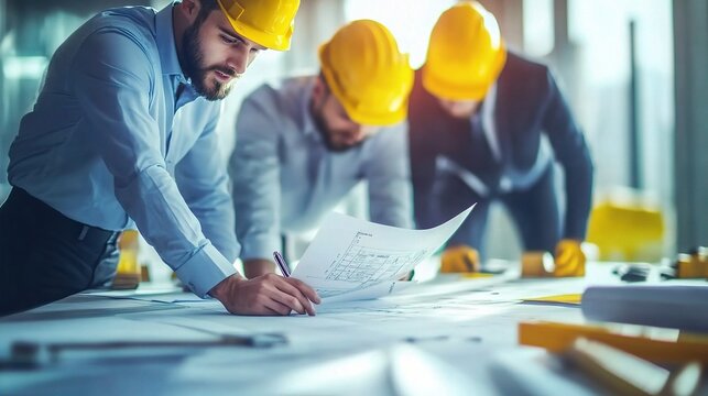 Construction Team Collaborating on Project Plans