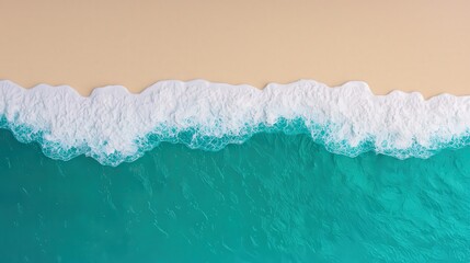Aerial View of Turquoise Ocean Waves Crashing on Sandy Beach