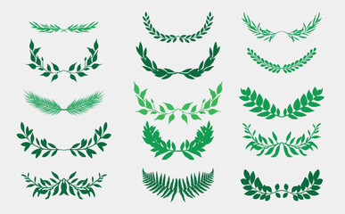 Web Set of wreaths and branches with leaves vector isolated on white background
