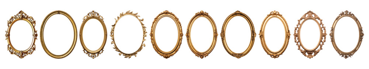 Obraz premium Vintage oval gold frame png cut out element set