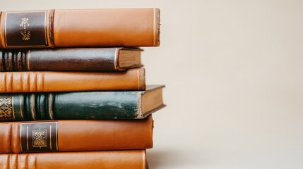 Antique Leather Bound Books Stack on Beige Background   Education  Literature  Knowledge