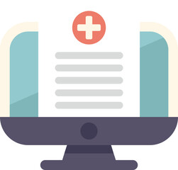 Monitor displaying a medical history with a cross icon, representing online medical records and telehealth services