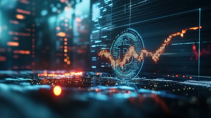 Obraz premium Bitcoin Growth Trend with Digital Background