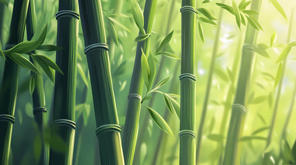 Fototapeta premium Close-up of bamboo stalks creating a serene and peaceful environment, symbolizing nature and tranquility. Bamboo Forest. Illustration