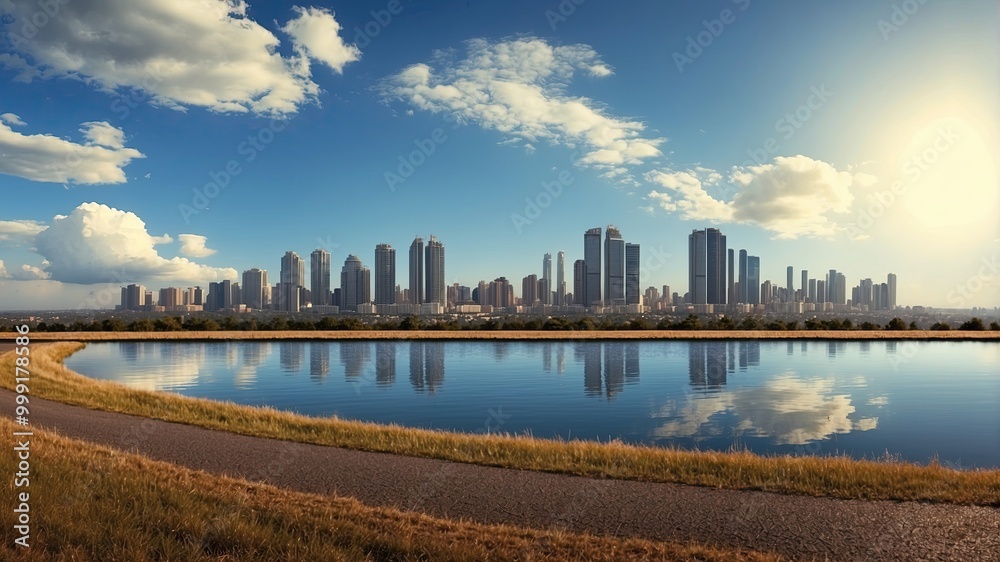 Wall mural road city skyline outdoor landscape blue sky