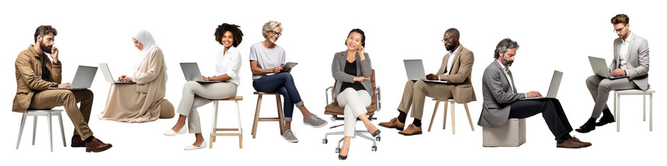 Diverse sitting business people png cut out element set