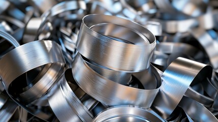 A pile of silver metal pieces with a shiny, reflective surface