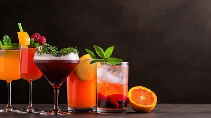 Fototapeta premium Summer Cocktails Refreshing Drinks Orange and Berry Garnish Bar Party Celebration