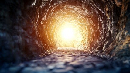 A tunnel with a light shining through it