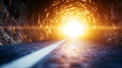 A tunnel with a bright light shining through it