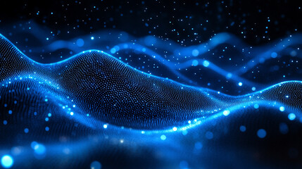 abstract dark blue digital background, illuminated by subtle sparkling lights and intricate patterns, evokes a sense of futuristic energy and mystery. Ideal for themes of technology, innovation, and c