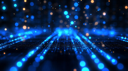 abstract dark blue digital background, illuminated by subtle sparkling lights and intricate patterns, evokes a sense of futuristic energy and mystery. Ideal for themes of technology, innovation, and c