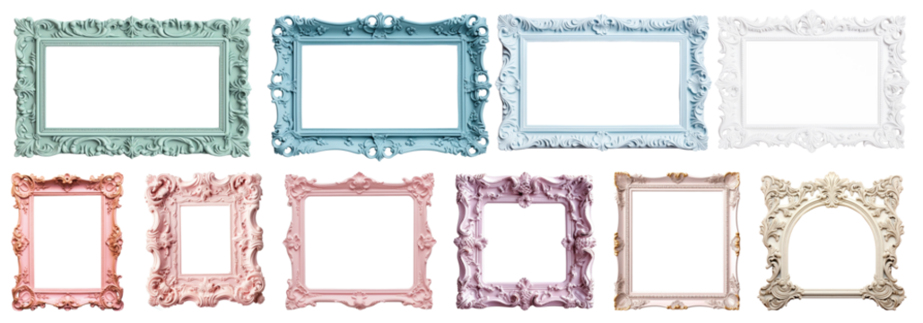 Vintage pastel photo frame png cut out element set
