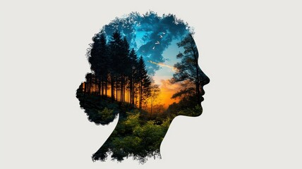 Harmony of Human Nature - Split Silhouette with Geometric Tech and Organic EQ Design, Copy Space for Text