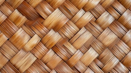 Close-up of woven bamboo pattern, natural texture, intricate design, brown and light brown hues.
