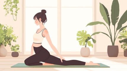 woman is doing yoga，with  stretching movements