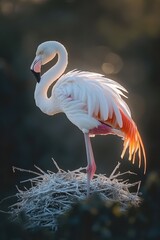 Majestic flamingo in its nest
