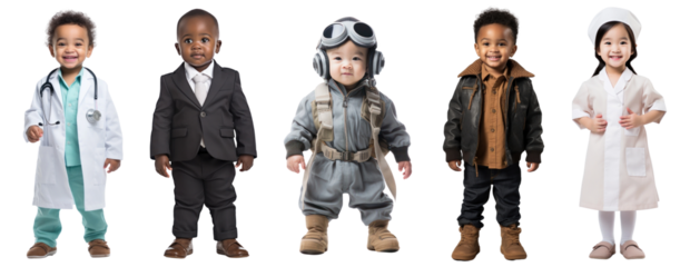 Kids with jobs costume png cut out element set
