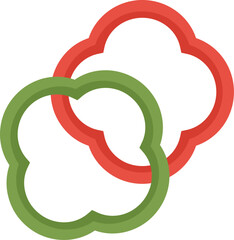 Minimalist vector illustration of red and green bell pepper slices forming a flower shape, representing healthy eating and fresh produce