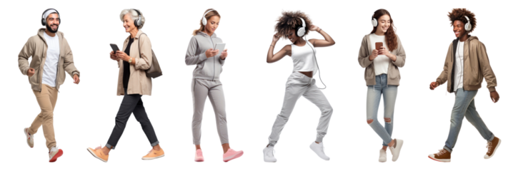 Diverse people using digital device png cut out element set