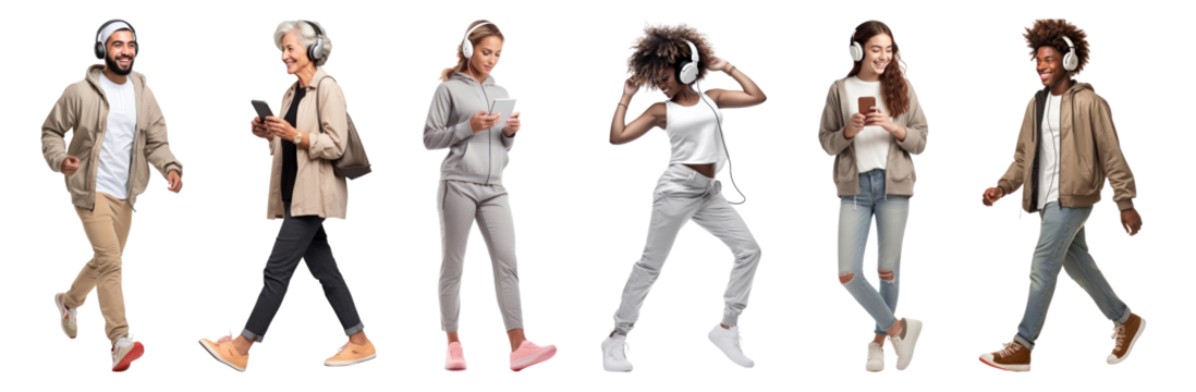 Diverse people using digital device png cut out element set