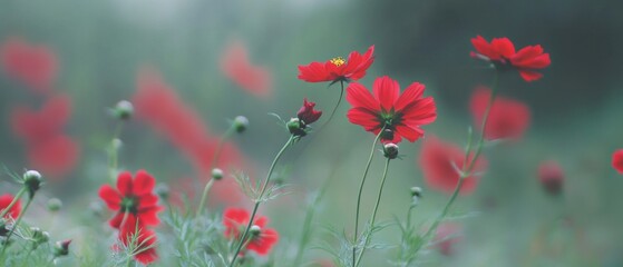 Close-up photo of red cosmos flowers