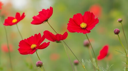 Fototapeta premium Close-up photo of red cosmos flowers
