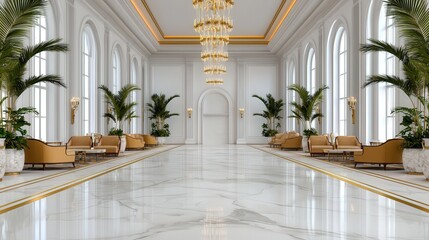 Fototapeta premium Luxurious Hotel Lobby Interior Design with Marble Floor and Chandelier