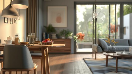 Obraz premium Cozy Modern Dining Room Interior: Home Mockup 3D Render Background