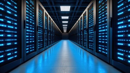 Obraz premium Modern Data Center Server Room with Blue Lights