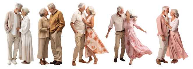Diverse senior couple png cut out element set