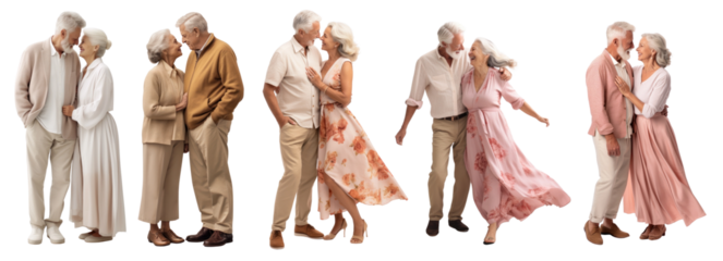 Diverse senior couple png cut out element set
