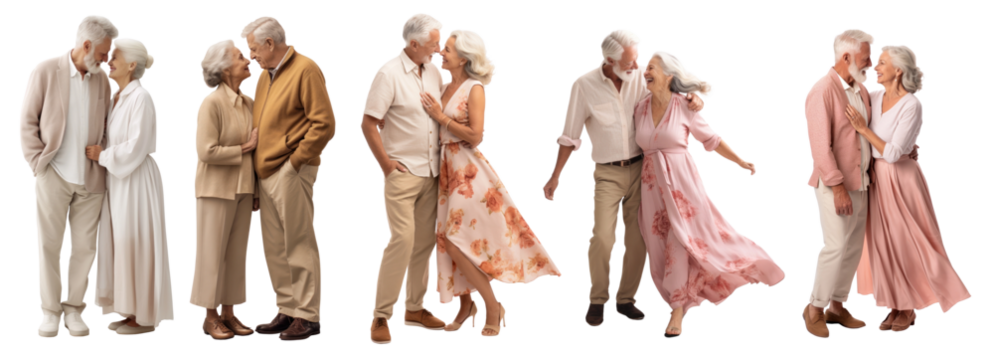 Diverse senior couple png cut out element set