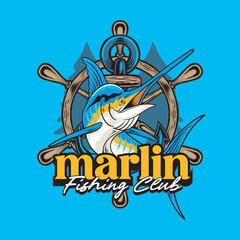 Marlin Fish Sport Fishing Logotype in Colorful Vector Cartoon Modern Illustration for sticker badge emblem t-shirt banner invitation