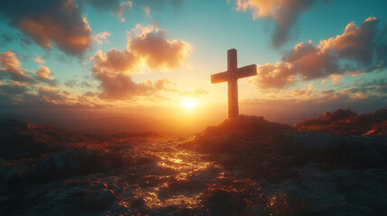 cross breaks through a serene cloudscape, symbolizing hope and divine guidance. This image evokes feelings of faith, peace, and spiritual upliftment, inviting viewers to reflect on their beliefs