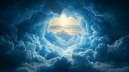 cross breaks through a serene cloudscape, symbolizing hope and divine guidance. This image evokes feelings of faith, peace, and spiritual upliftment, inviting viewers to reflect on their beliefs