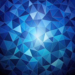 Obraz premium A navy blue geometric abstract background composed of various sized triangles with a central light source, creating a depth effect