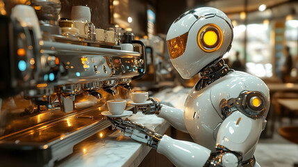 Fototapeta premium Robot Barista Makes Coffee with Precision