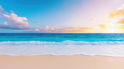 Obraz premium Serene Sunset Beach with Soft Waves and Colorful Sky Tranquil Nature Scene